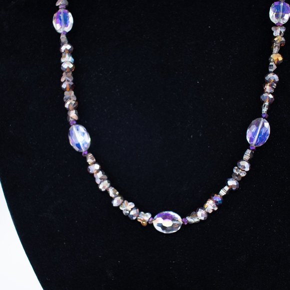 32 3/4" Magical Fairy Purple Faceted Crystal Glass Necklace with Butterflies $40 - Picture 2 of 9